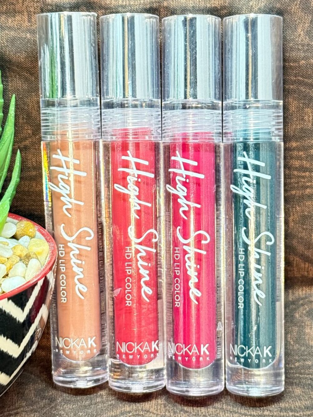 Nicka K High Shine HD Lip Color 4-Pc Bundle Mocha Heartbeet Jam Urban Green